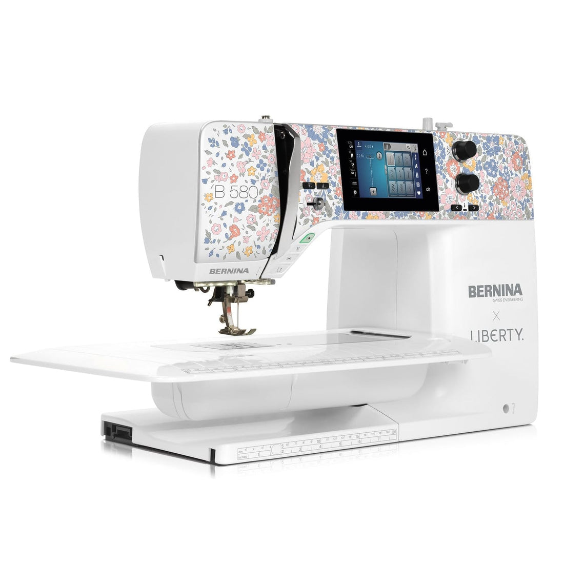 Bernina Liberty sewing machine with floral pattern on a white background