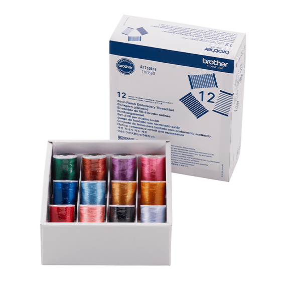 Brother thread kit with spools and packaging on a white background