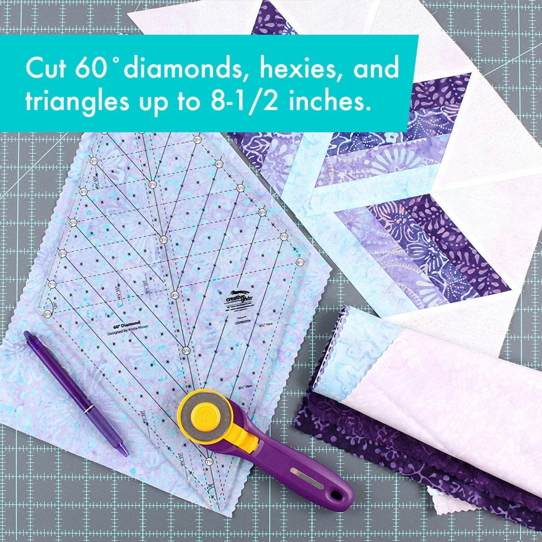 Creative Grids Rulers Stencils Templates Creative Grids Non slip: 60 degree Diamond Ruler  - The Sewing Studio