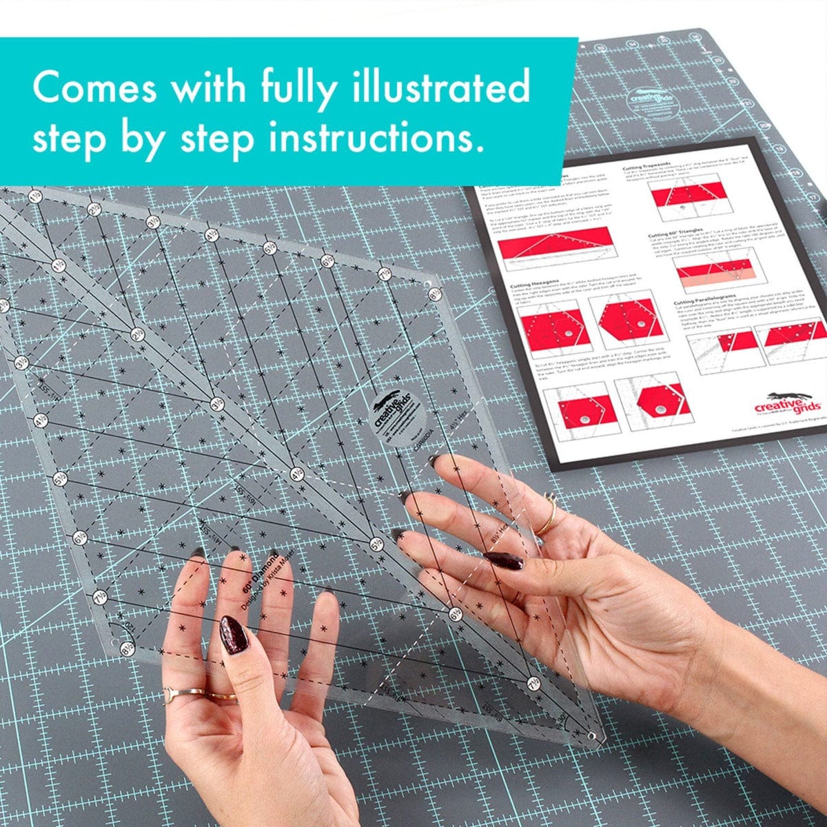 Creative Grids Rulers Stencils Templates Creative Grids Non slip: 60 degree Diamond Ruler  - The Sewing Studio