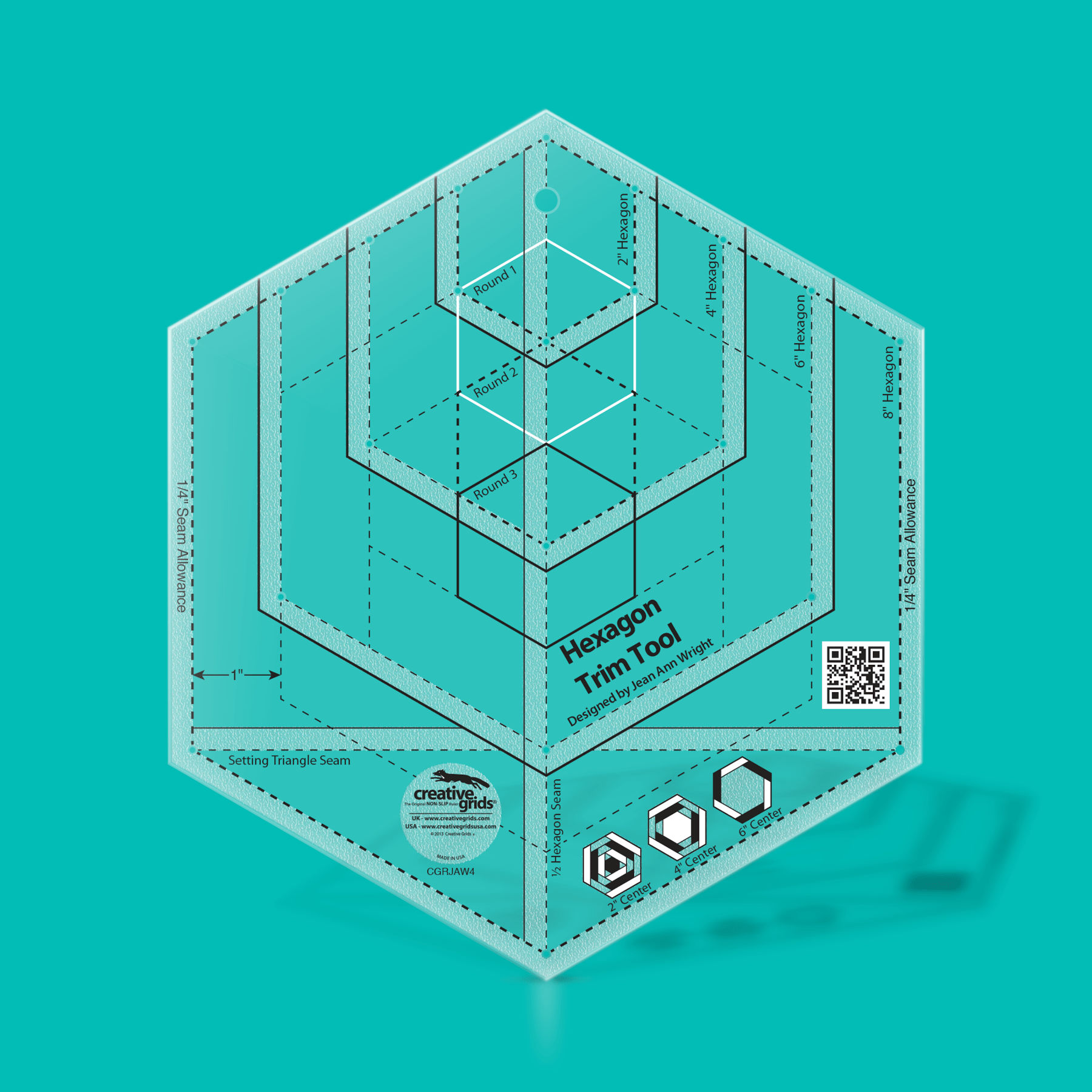 Creative Grids Rulers Stencils Templates Creative Grids Non slip: Hexagon Trim Tool  - The Sewing Studio