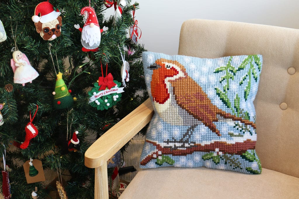 Cross Stitch Kit Cushion: Robin