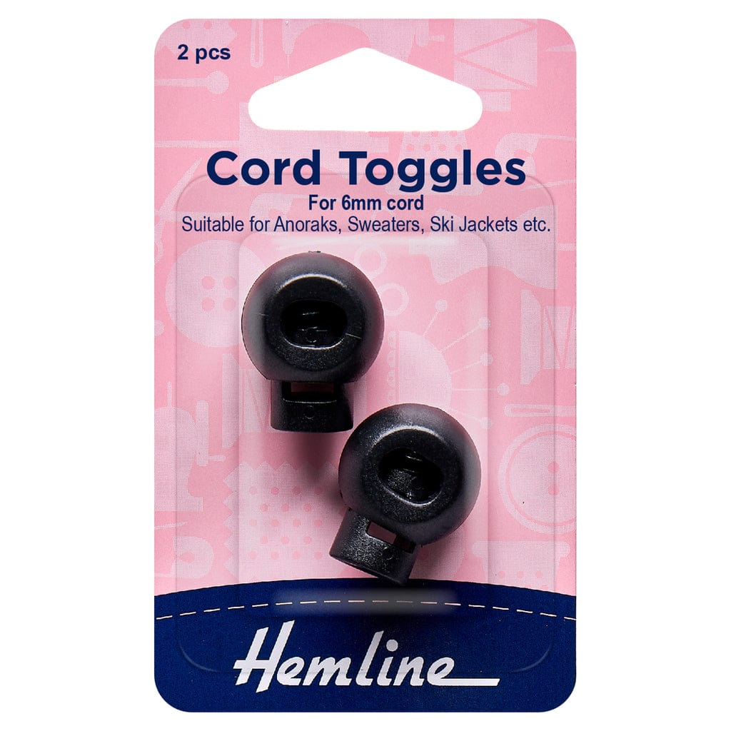 Cord Toggles: 6mm: Black: 2 Pieces