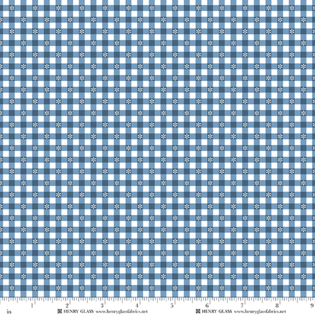 Blue Gingham EQS Fabric Henry Glass Wildflowers in Blue Daisy Check - The Sewing Studio