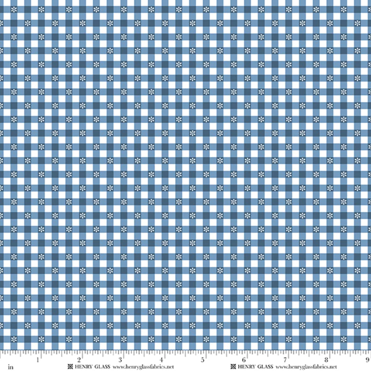 Blue Gingham EQS Fabric Henry Glass Wildflowers in Blue Daisy Check - The Sewing Studio