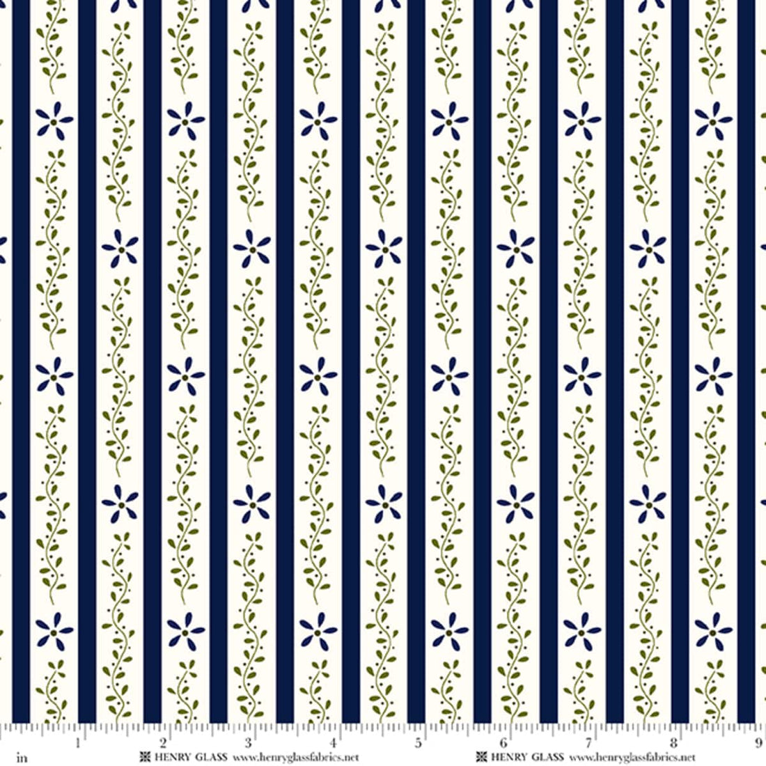 Blue Stripes EQS Fabric Henry Glass Wildflowers in Blue Vine Stripe - The Sewing Studio