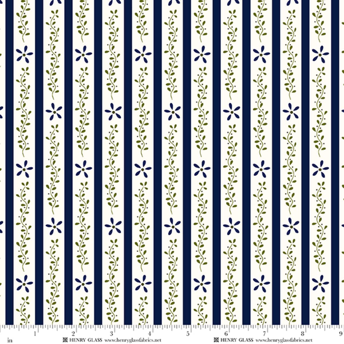 Blue Stripes EQS Fabric Henry Glass Wildflowers in Blue Vine Stripe - The Sewing Studio