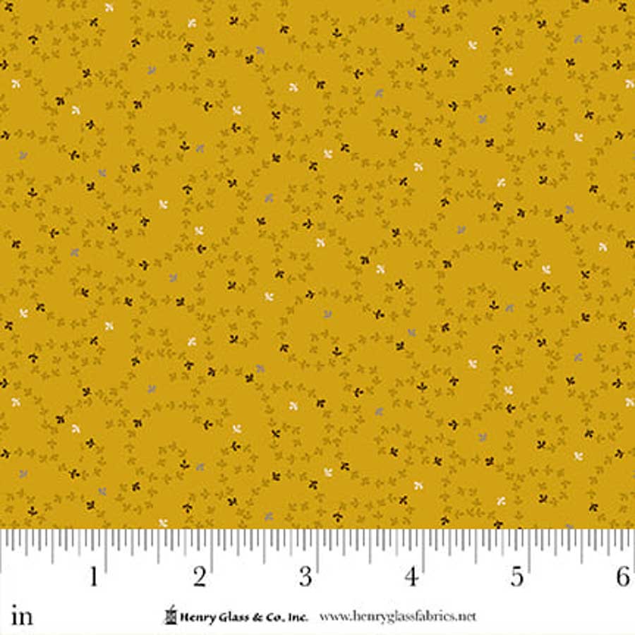 Yellow Foliage EQS Fabric Henry Glass Flower Pot Prints in Gold Meandering Vines - The Sewing Studio