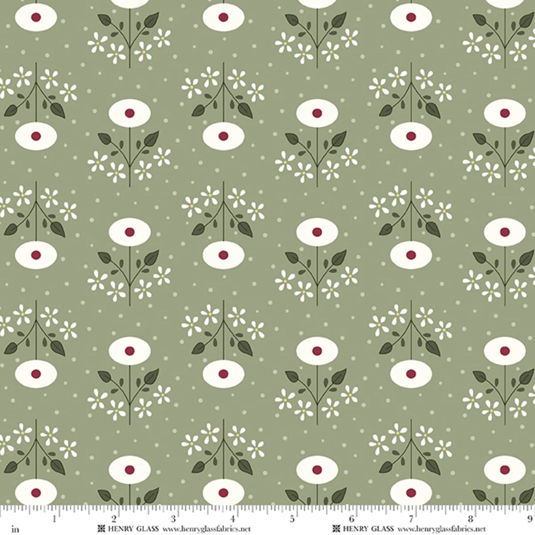 Green Floral EQS Fabric Henry Glass Wildflowers in Green Cosmos Floral - The Sewing Studio