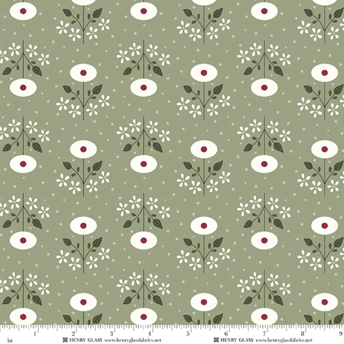 Green Floral EQS Fabric Henry Glass Wildflowers in Green Cosmos Floral - The Sewing Studio