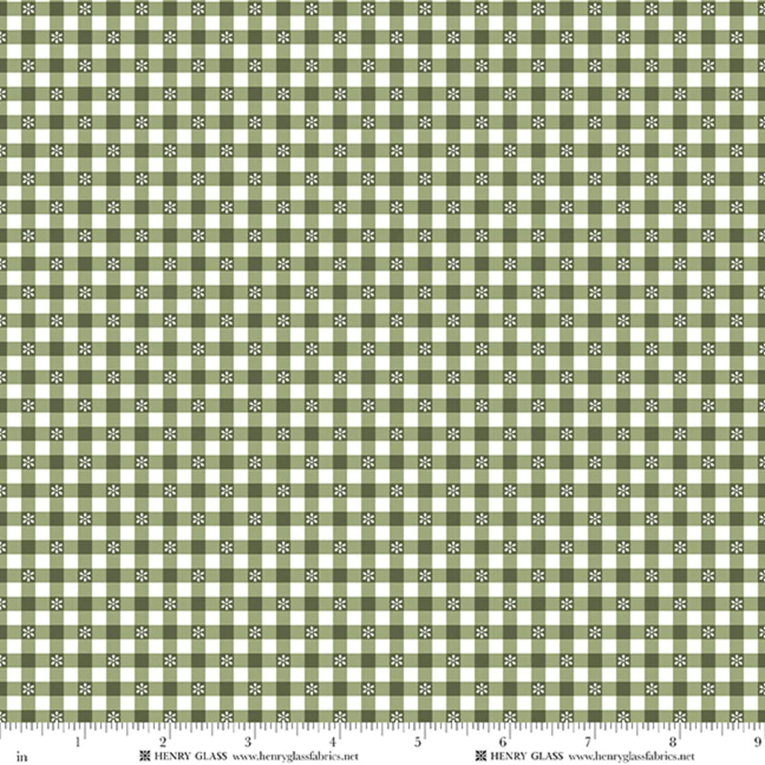 Green Gingham EQS Fabric Henry Glass Wildflowers in Green Daisy Check - The Sewing Studio
