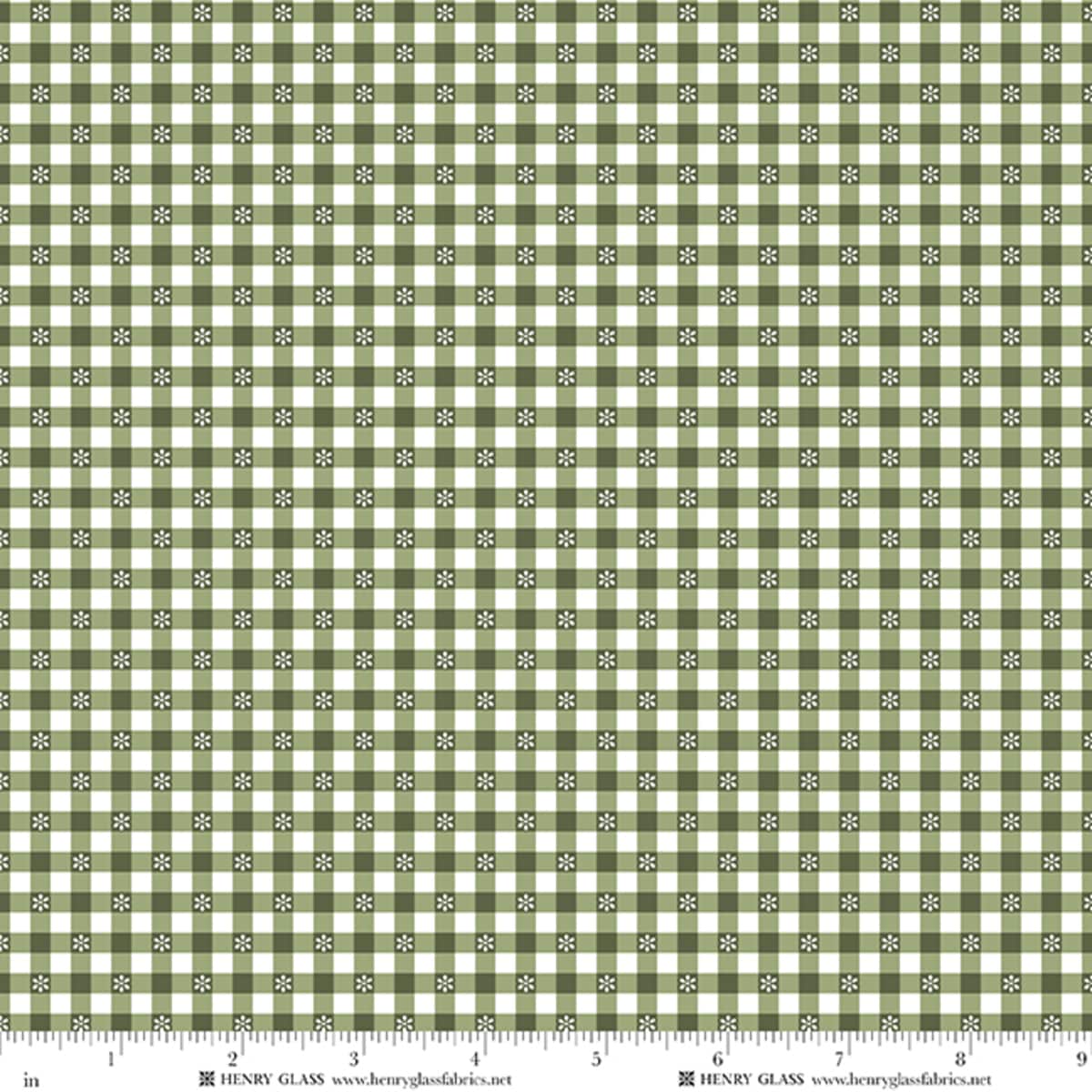 Green Gingham EQS Fabric Henry Glass Wildflowers in Green Daisy Check - The Sewing Studio