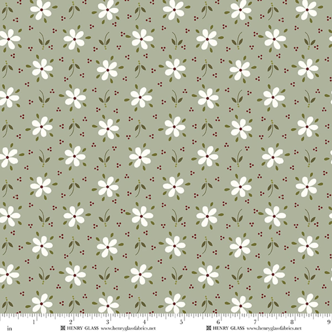 Green Floral EQS Fabric Henry Glass Wildflowers in Green Daisy - The Sewing Studio