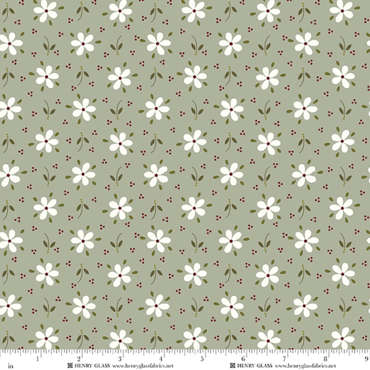 Green Floral EQS Fabric Henry Glass Wildflowers in Green Daisy - The Sewing Studio
