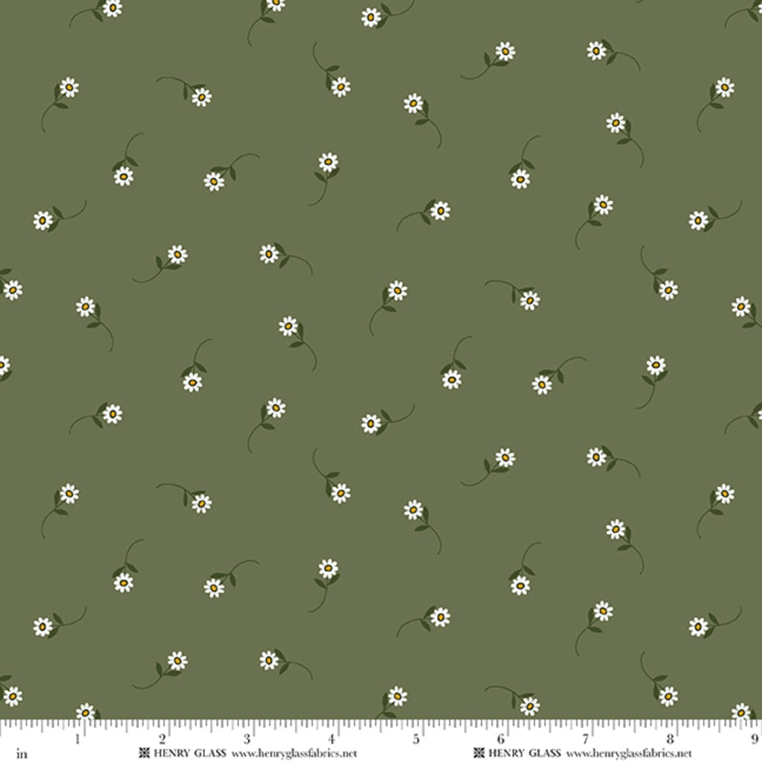 Green Floral EQS Fabric Henry Glass Wildflowers in Green Tossed Daisy - The Sewing Studio