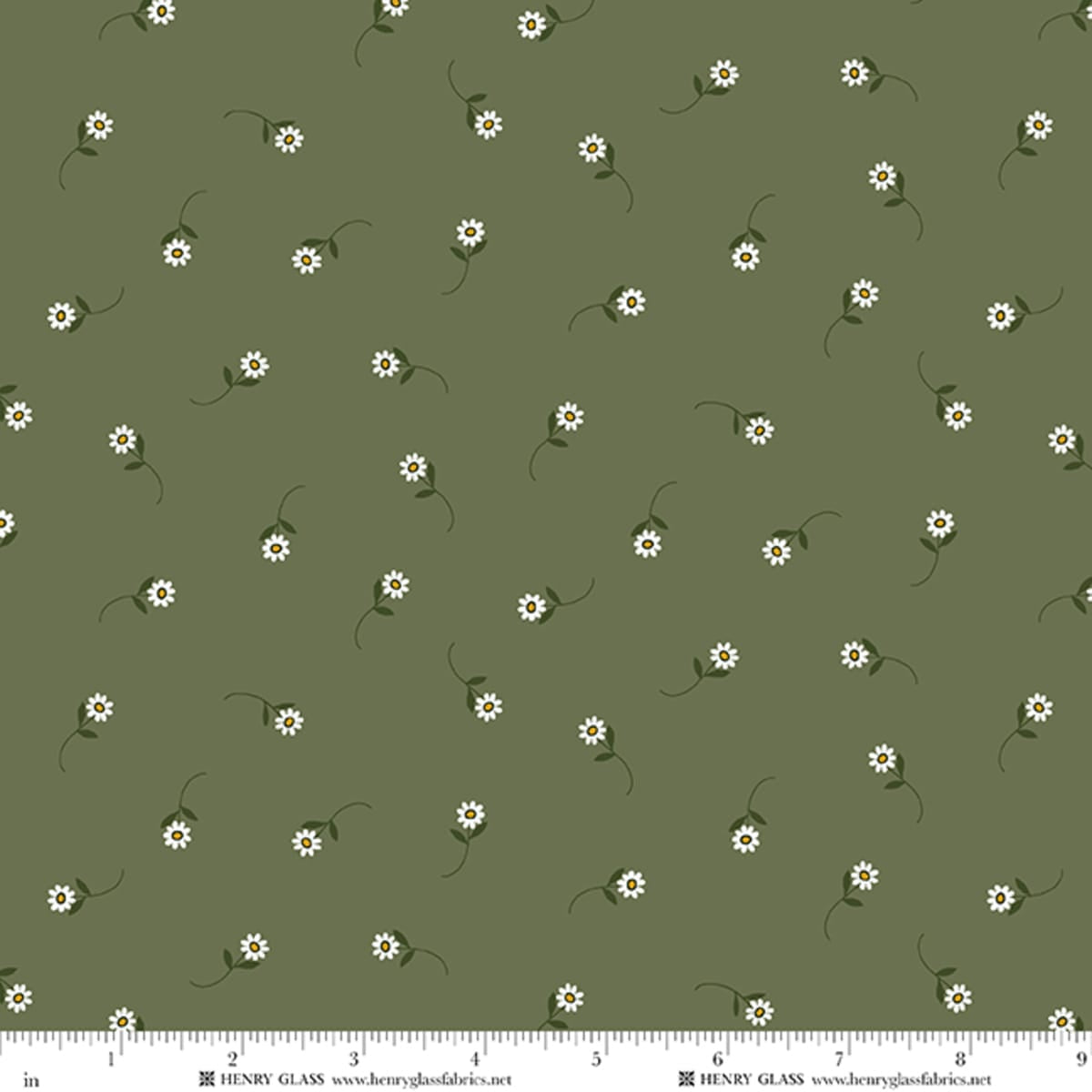 Green Floral EQS Fabric Henry Glass Wildflowers in Green Tossed Daisy - The Sewing Studio