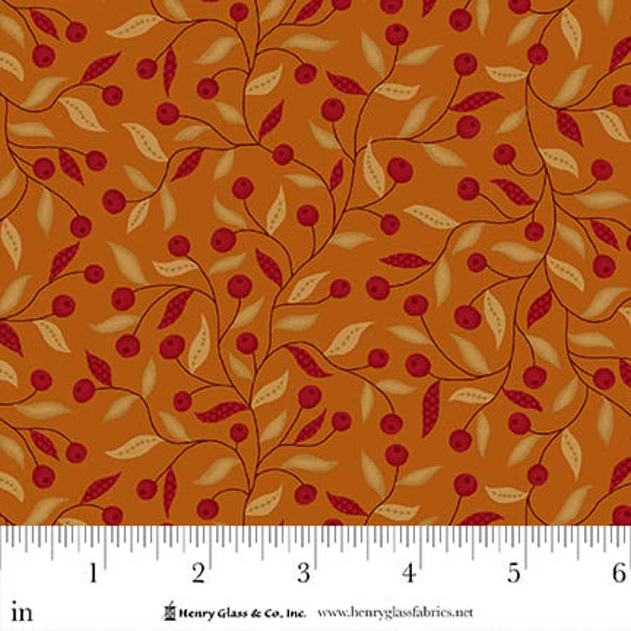 Orange Foliage EQS Fabric Henry Glass Flower Pot Prints in Orange Berry Briar - The Sewing Studio