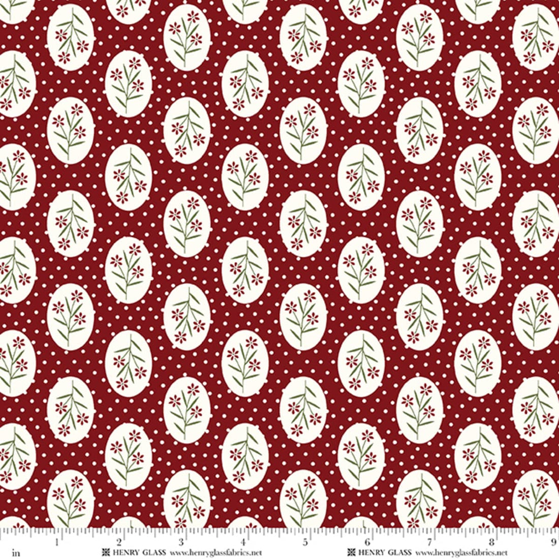 Red Floral EQS Fabric Henry Glass Wildflowers in Red Cameo Floral - The Sewing Studio