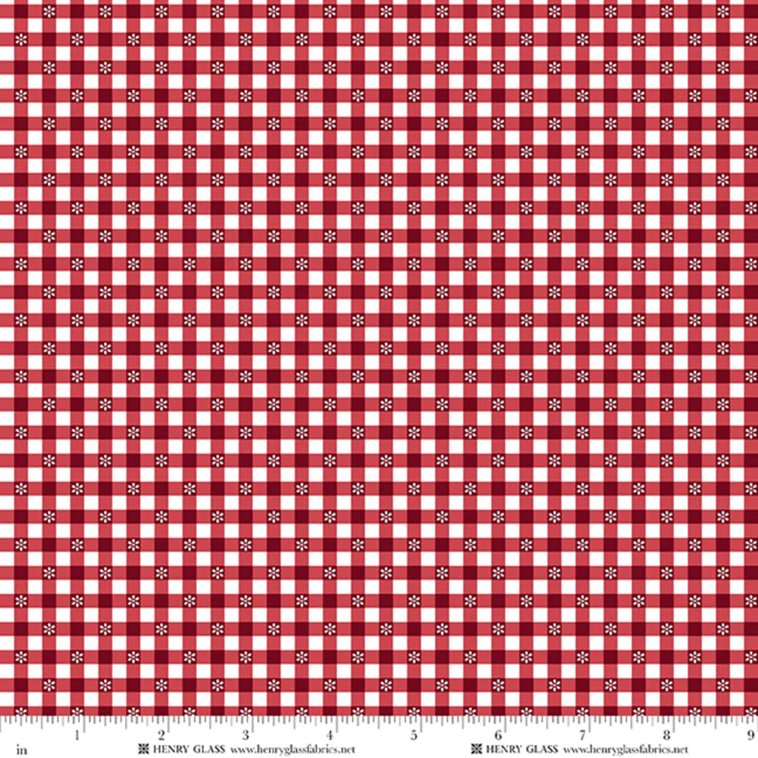 Red Gingham EQS Fabric Henry Glass Wildflowers in Red Daisy Check - The Sewing Studio