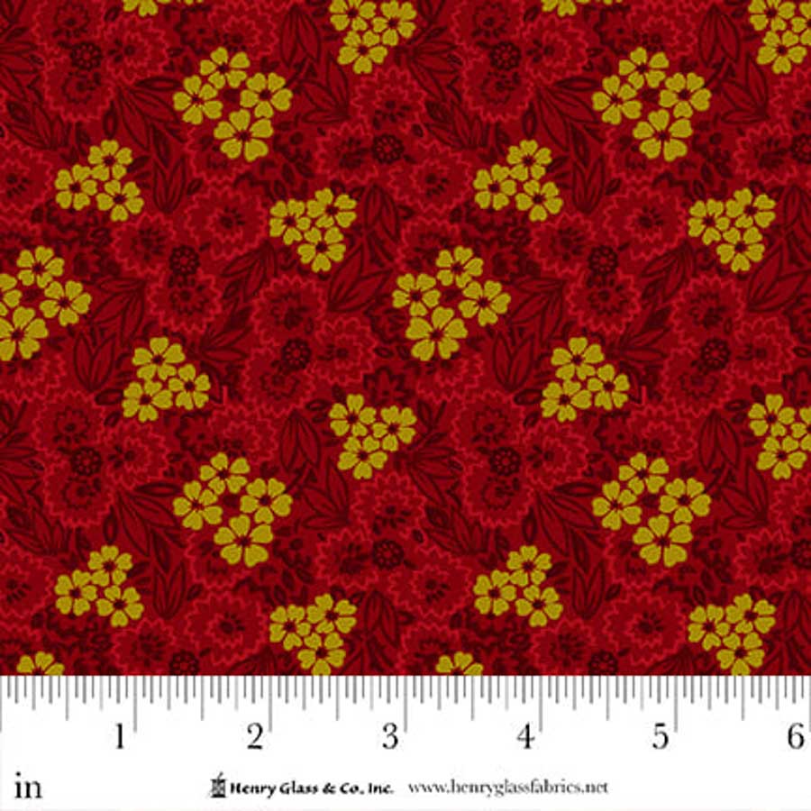 Red Floral EQS Fabric Henry Glass Flower Pot Prints in Red Scatter Garden - The Sewing Studio