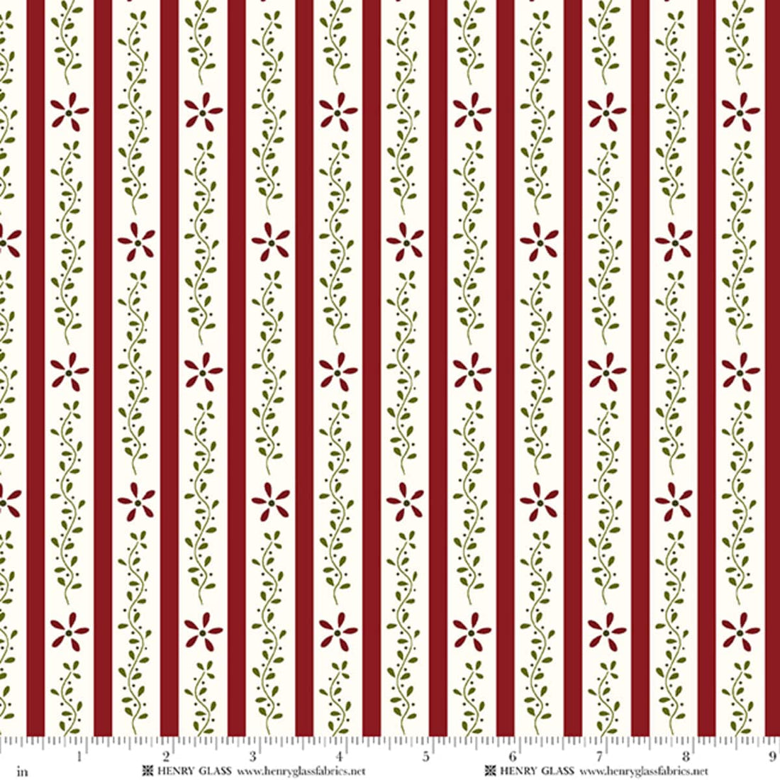 Red Stripes EQS Fabric Henry Glass Wildflowers in Red Vine Stripe - The Sewing Studio