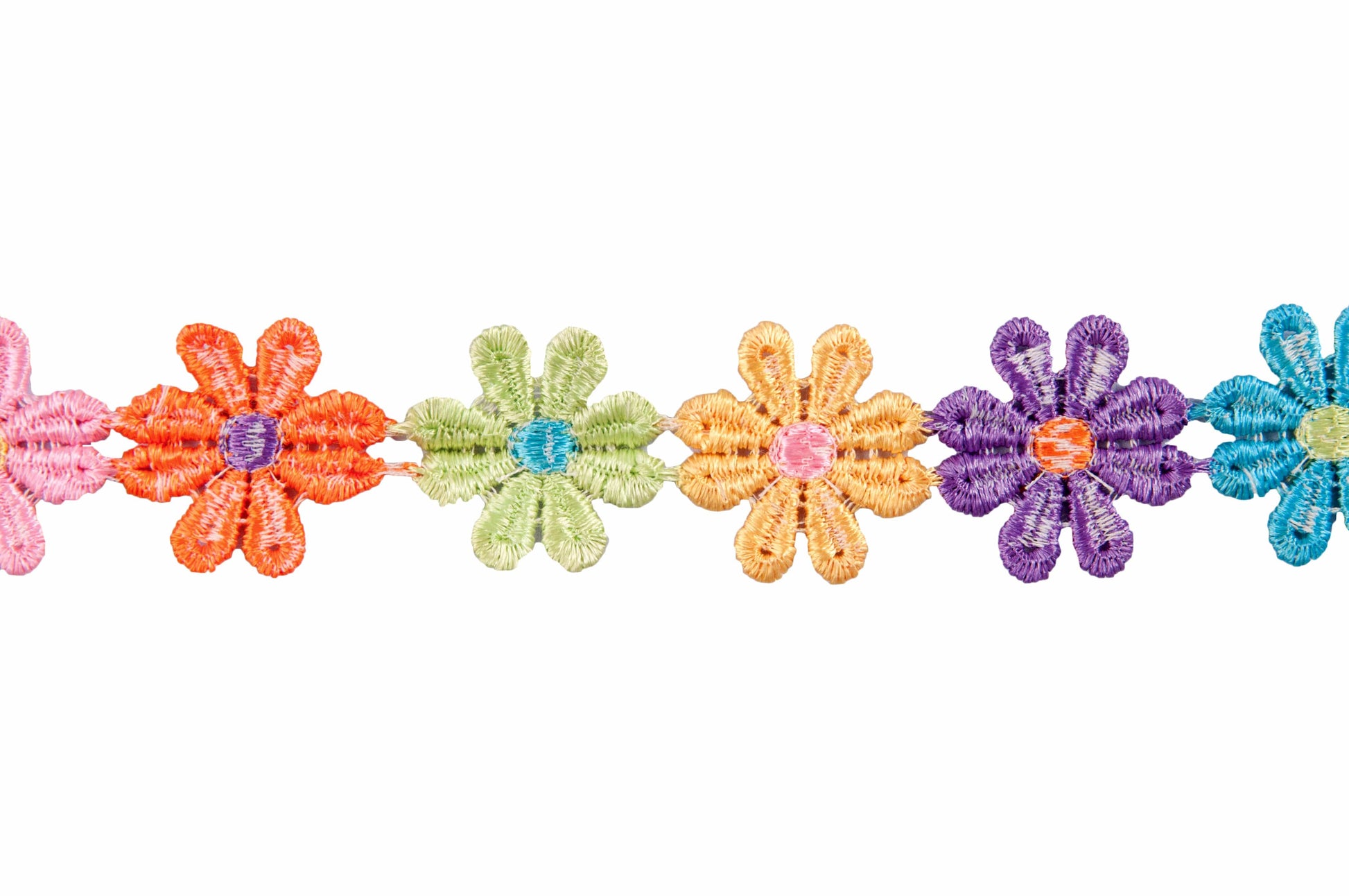 Essential Trimmings Lace Guipure Daisy Lace Trim: 25mm: Multi-coloured  - The Sewing Studio
