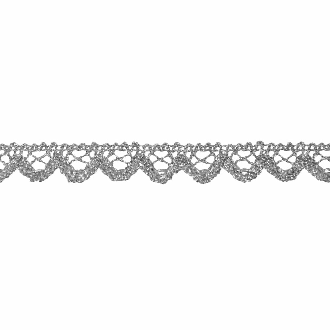 Essential Trimmings Lace Metallic Lace Trim: 16mm: Silver. Price per metre.  - The Sewing Studio