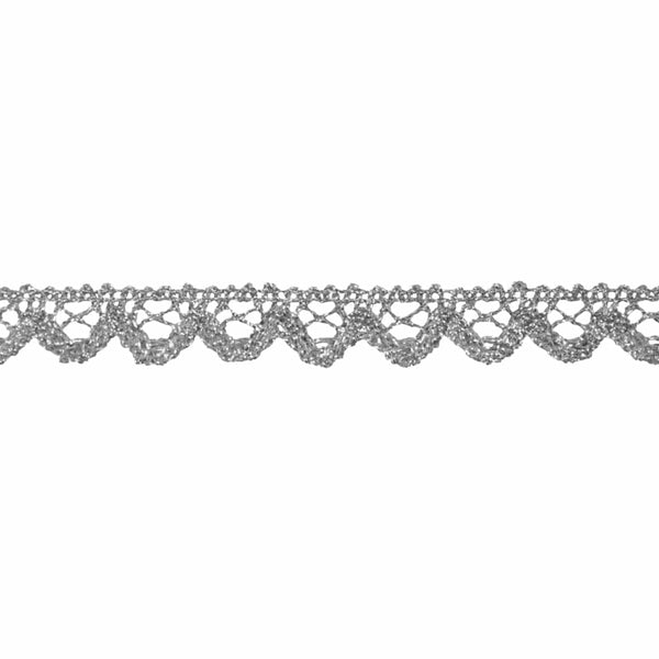 Metallic Lace Trim: Silver: 16mm wide. Price per metre.