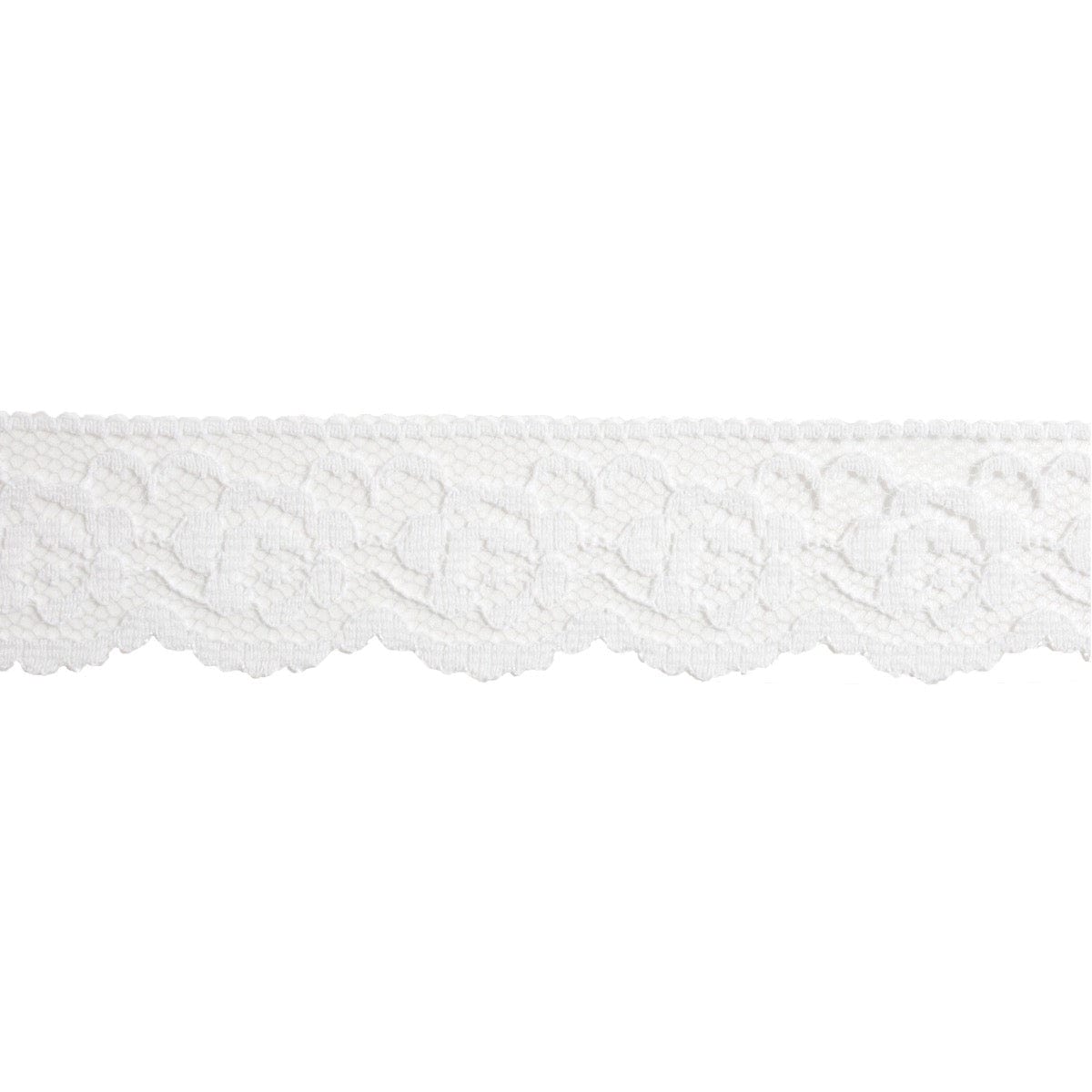 Essential Trimmings Lace Nylon Lace: white: 35mm wide. Price per metre.  - The Sewing Studio