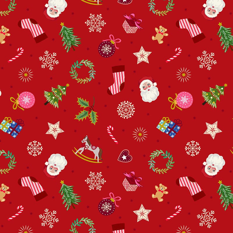 Red Christmas, Novelty, Metallic Lewis and Irene Fabric Lewis & Irene Oh Christmas Tree Fabric - The Sewing Studio