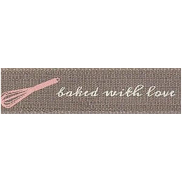 Groves Ribbon Baked With Love: 15mm Wide: Taupe. Price per metre.  - The Sewing Studio