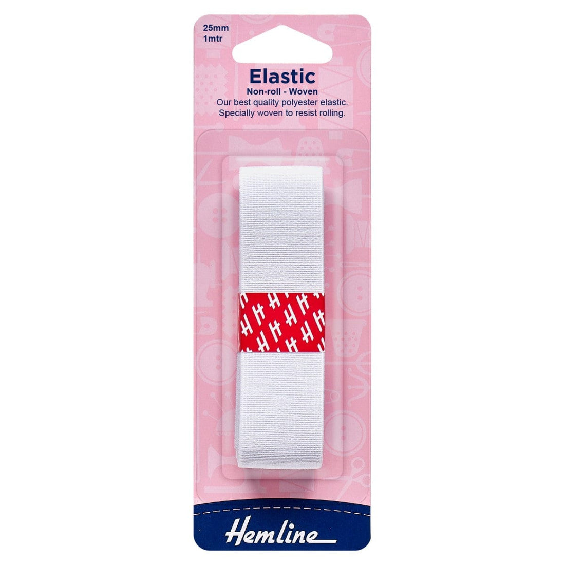 Hemline Elastic Elastic: Woven Non Roll: White: 1m x 25mm  - The Sewing Studio