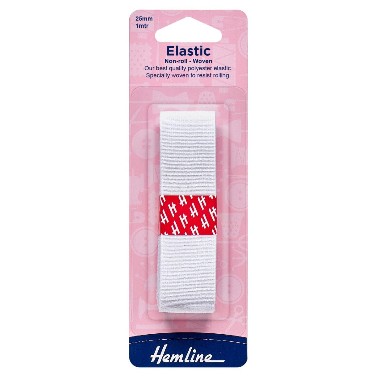 Hemline Elastic Elastic: Woven Non Roll: White: 1m x 25mm  - The Sewing Studio