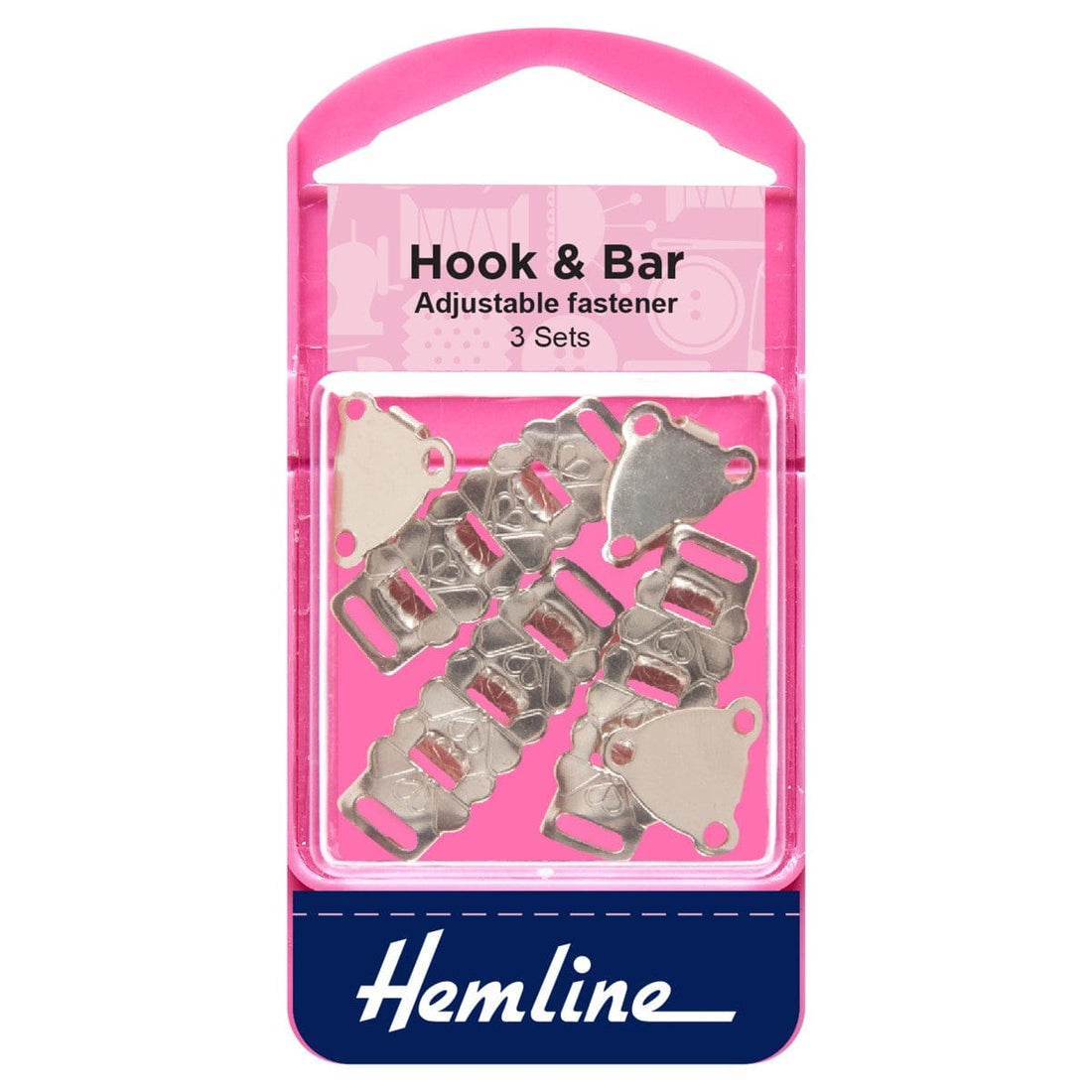 Hemline Eyelets & Fastenings Adjustable Hook And Bar Nickel: Pack of 3  - The Sewing Studio