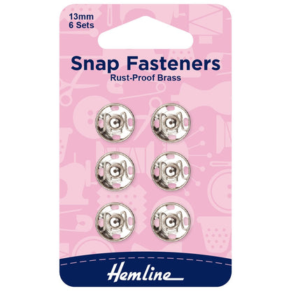 Hemline Eyelets & Fastenings Sew-on Snap Fasteners Nickel 13mm: Pack of 6  - The Sewing Studio