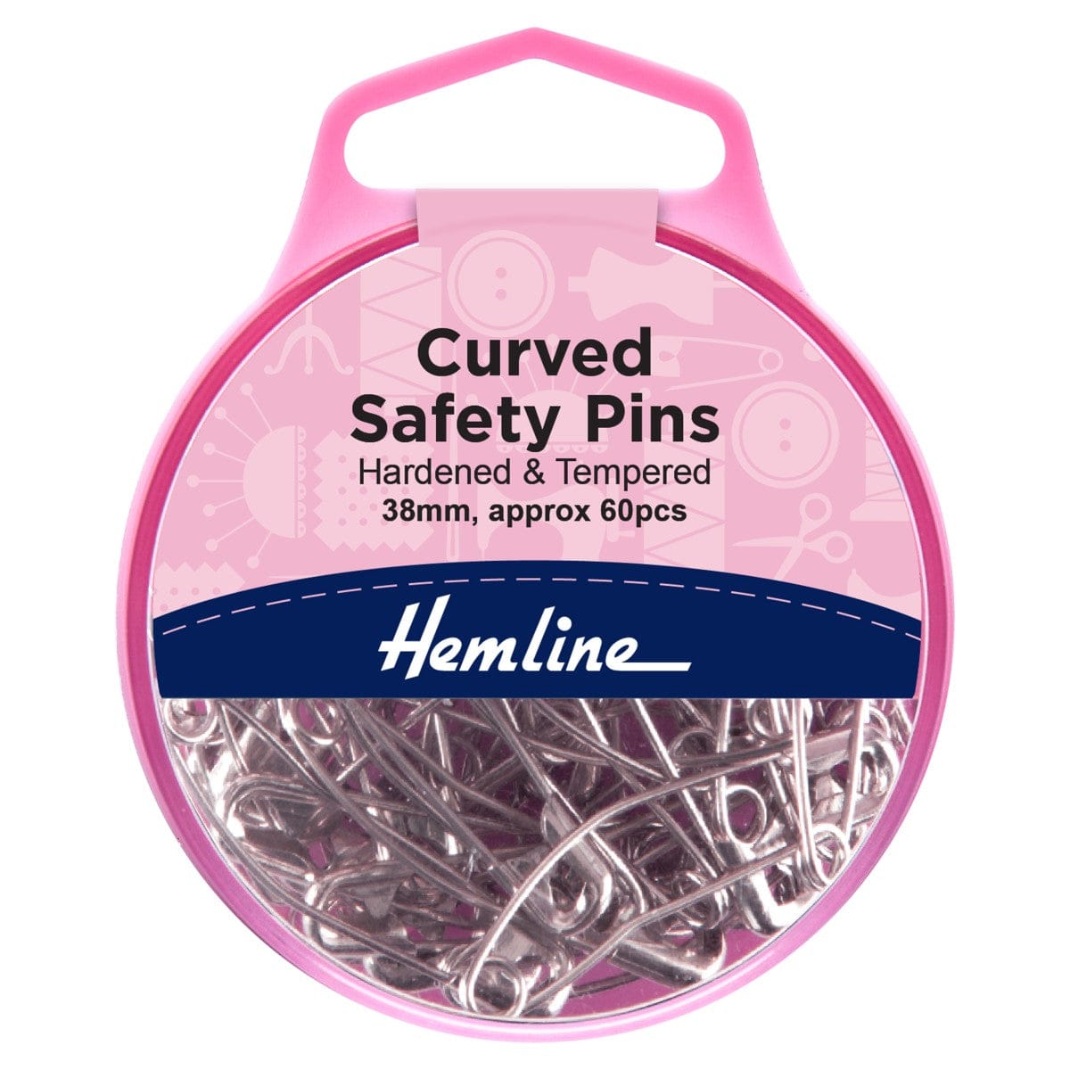 Hemline Pins Curved Safety Pins: Nickel: 38mm: 60 Pieces  - The Sewing Studio