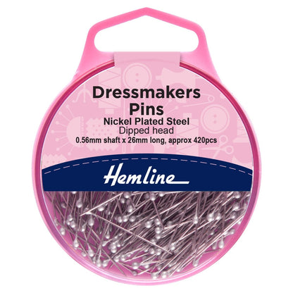Hemline Pins Pins: Dressmaker's: Dipped Head: 26mm: Nickel: 420 Pieces  - The Sewing Studio