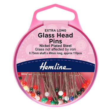 Hemline Pins Pins: Glass Head: 49mm (Extra long): Nickel: 110 Pieces  - The Sewing Studio for sale UK - The Sewing Studio