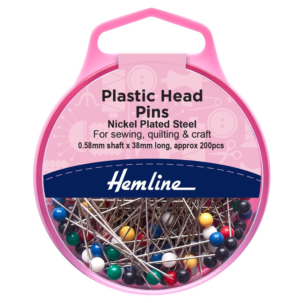 Hemline Pins Pins: Plastic Head: 38mm: Nickel: 200 Pieces  - The Sewing Studio