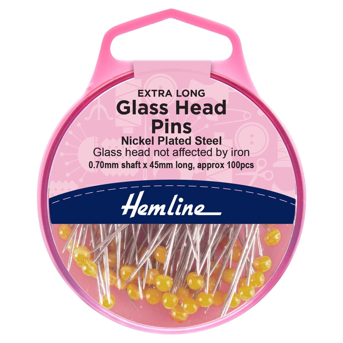 Hemline Pins Pins: Quilters Glass Head: 45mm: Nickel: 100 Pieces  - The Sewing Studio