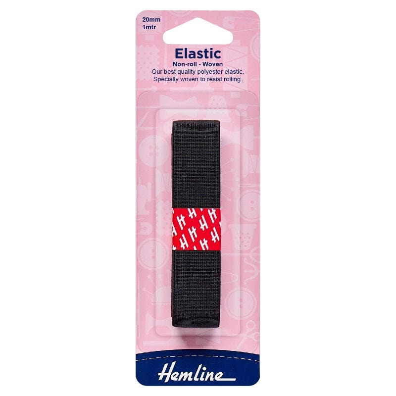 Hemline Quilting Accessories Elastic: Woven Non-Roll: Black: 1m x 20mm  - The Sewing Studio