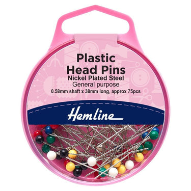 Hemline Quilting Accessories Pins: Plastic Head: 38mm: Nickel: 75 Pieces  - The Sewing Studio for sale UK - The Sewing Studio