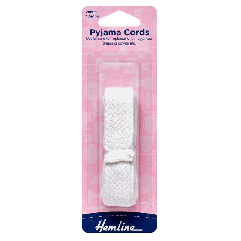 Hemline Ropes and Twine Polyester Pyjama Cord White 1.5m x 20mm  - The Sewing Studio