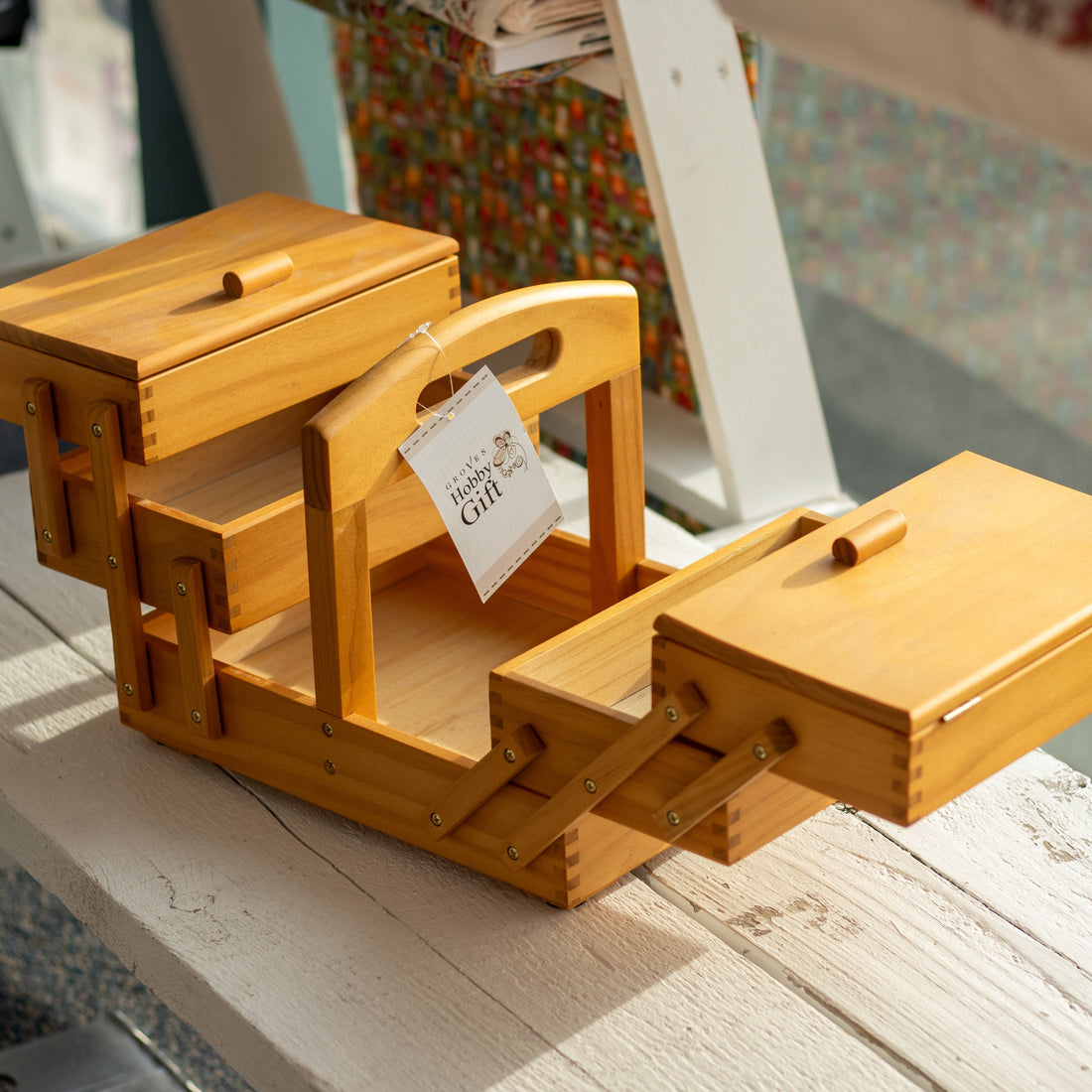 HobbyGift Sewing Tins and Boxes Cantilever Three Tier Wooden Sewing Box  - The Sewing Studio