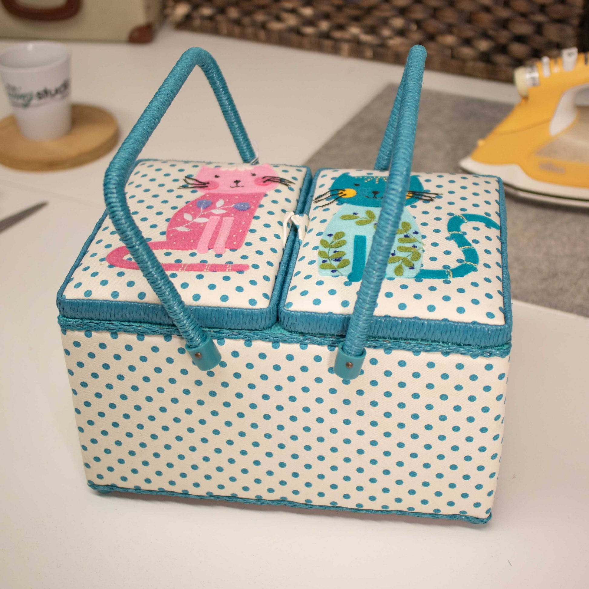 HobbyGift Sewing Tins and Boxes Sewing Box Large Twin Lid Appliqué Cats  - The Sewing Studio