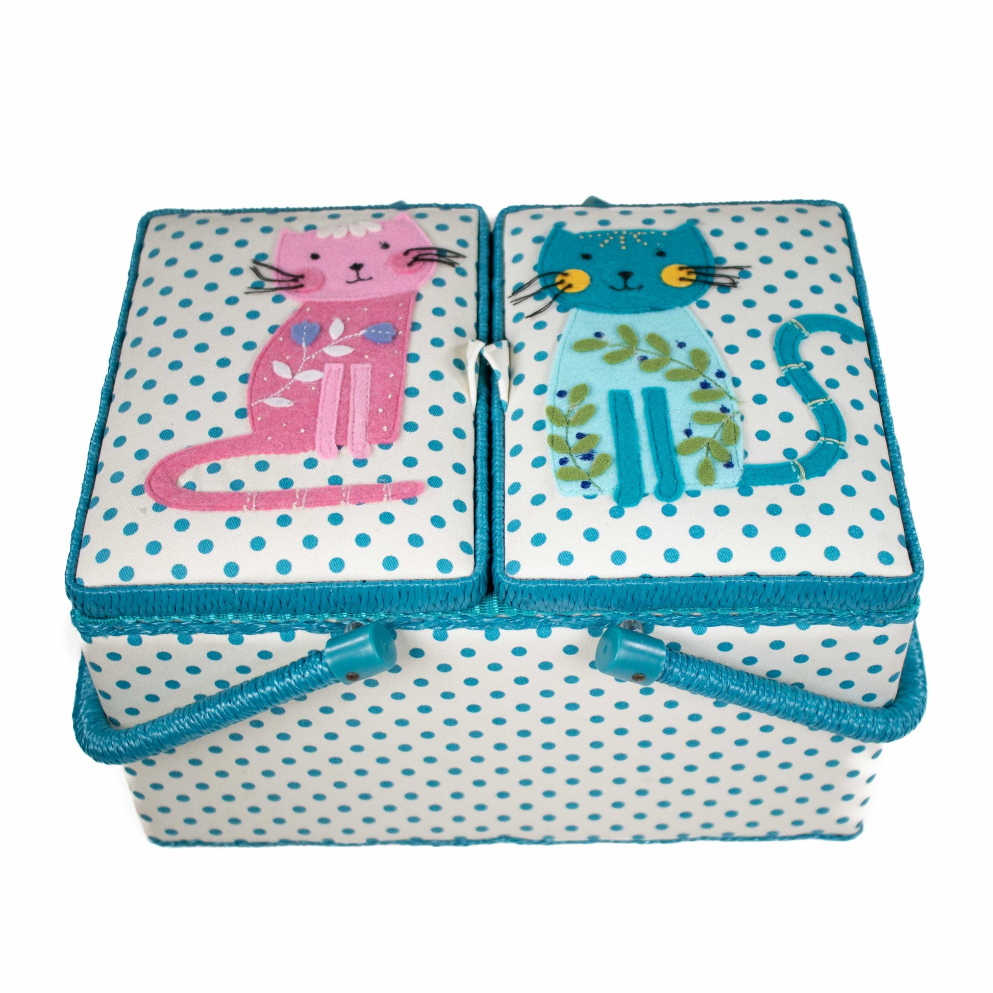 HobbyGift Sewing Tins and Boxes Sewing Box Large Twin Lid Appliqué Cats  - The Sewing Studio