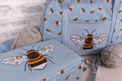 HobbyGift Sewing Tins and Boxes Sewing Box Medium Embroidered Blue Bees  - The Sewing Studio