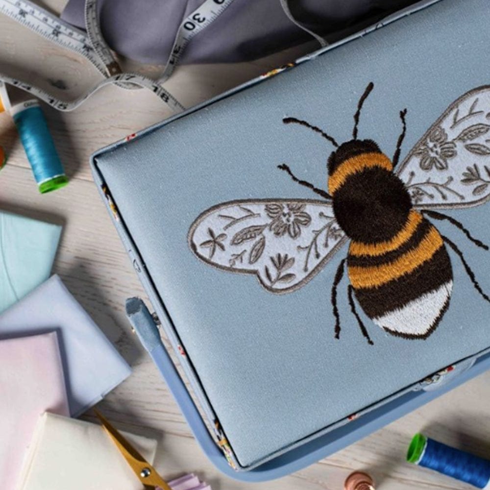 HobbyGift Sewing Tins and Boxes Sewing Box Medium Embroidered Blue Bees  - The Sewing Studio