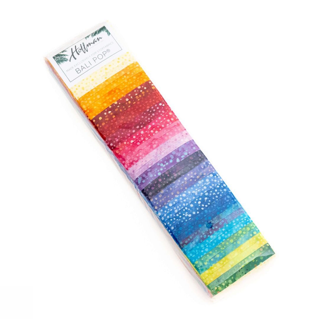 Multi-coloured Hand Dyed Hoffman Fabric Pre Cuts Hoffman Loving Rainbows Bali Pop Pack - Batik Fabric 40 x 2.5" Strips - The Sewing Studio