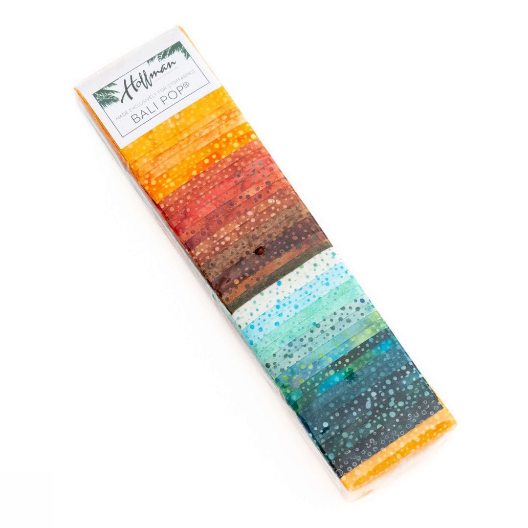 Multi-coloured Hand Dyed Hoffman Fabric Pre Cuts Hoffman Sunny Turquoise Bali Pop Pack - Batik Fabric 40 x 2.5" Strips - The Sewing Studio